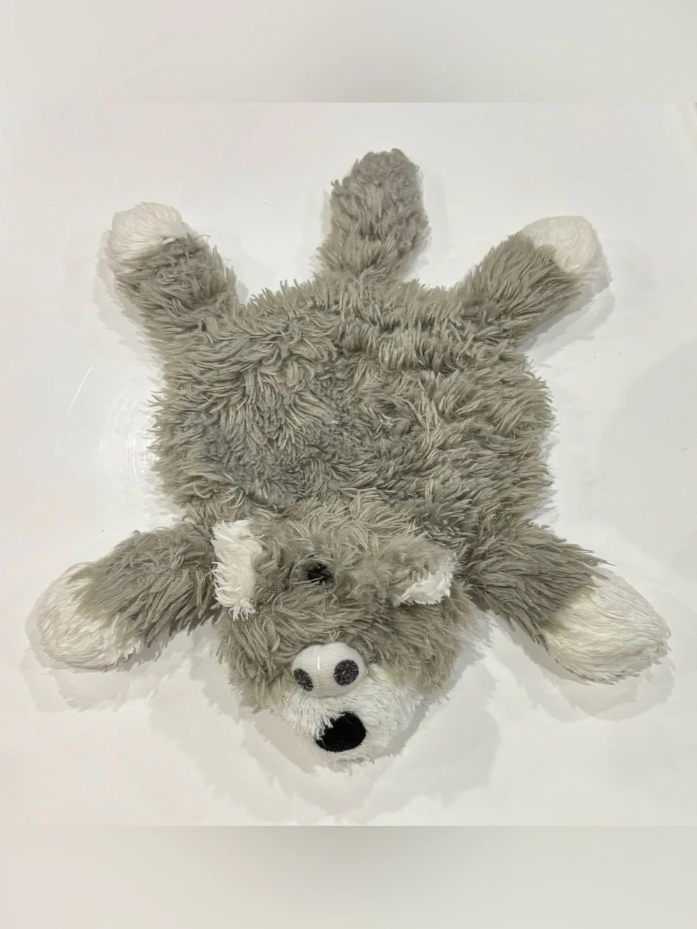 Vintage 2015 Flat Stuffing-less Wolf Squeaky Plush Dog Toy in Gray and White